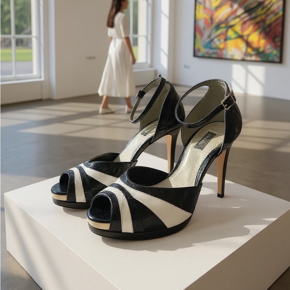 White House Black Market Shoes - WHBM Black and White Platform High Heels Size 8